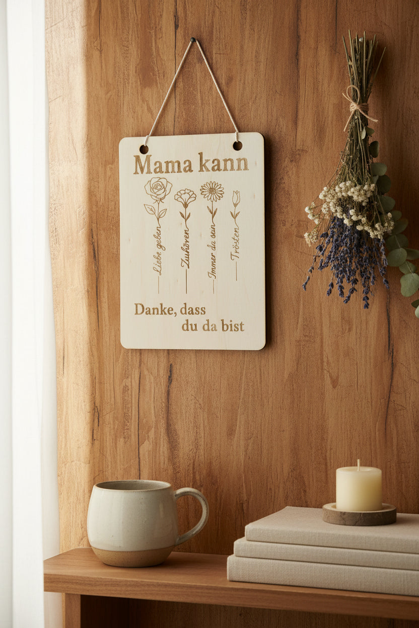 Holzschild „Mama kann“