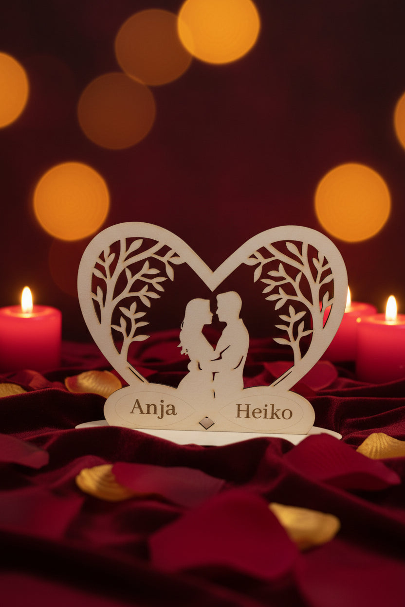 Personalisiertes Holz-Dekoherz mit Namen/ Datum
