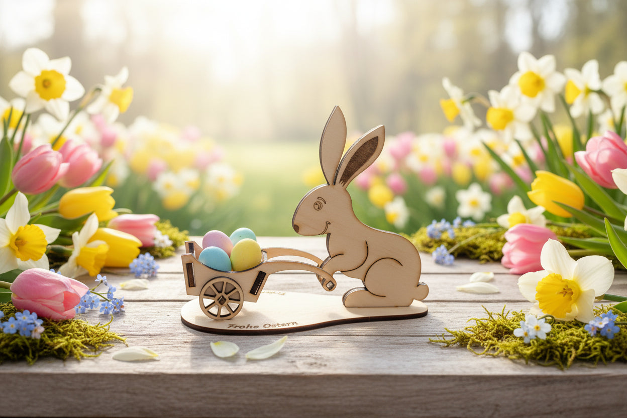 Osterhase mit Eierwagen