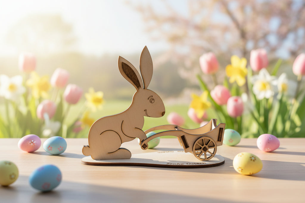 Osterhase mit Eierwagen