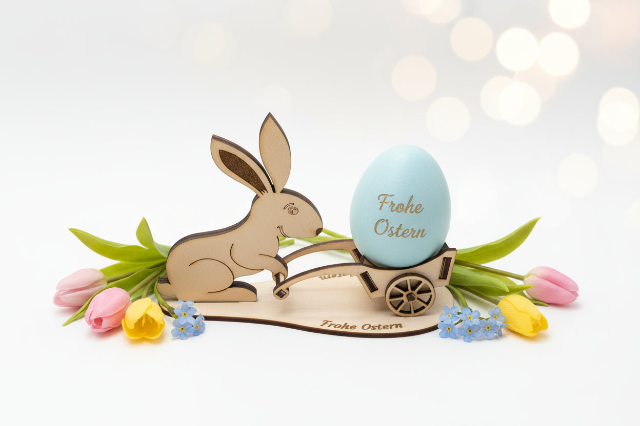 Osterhase mit Eierwagen
