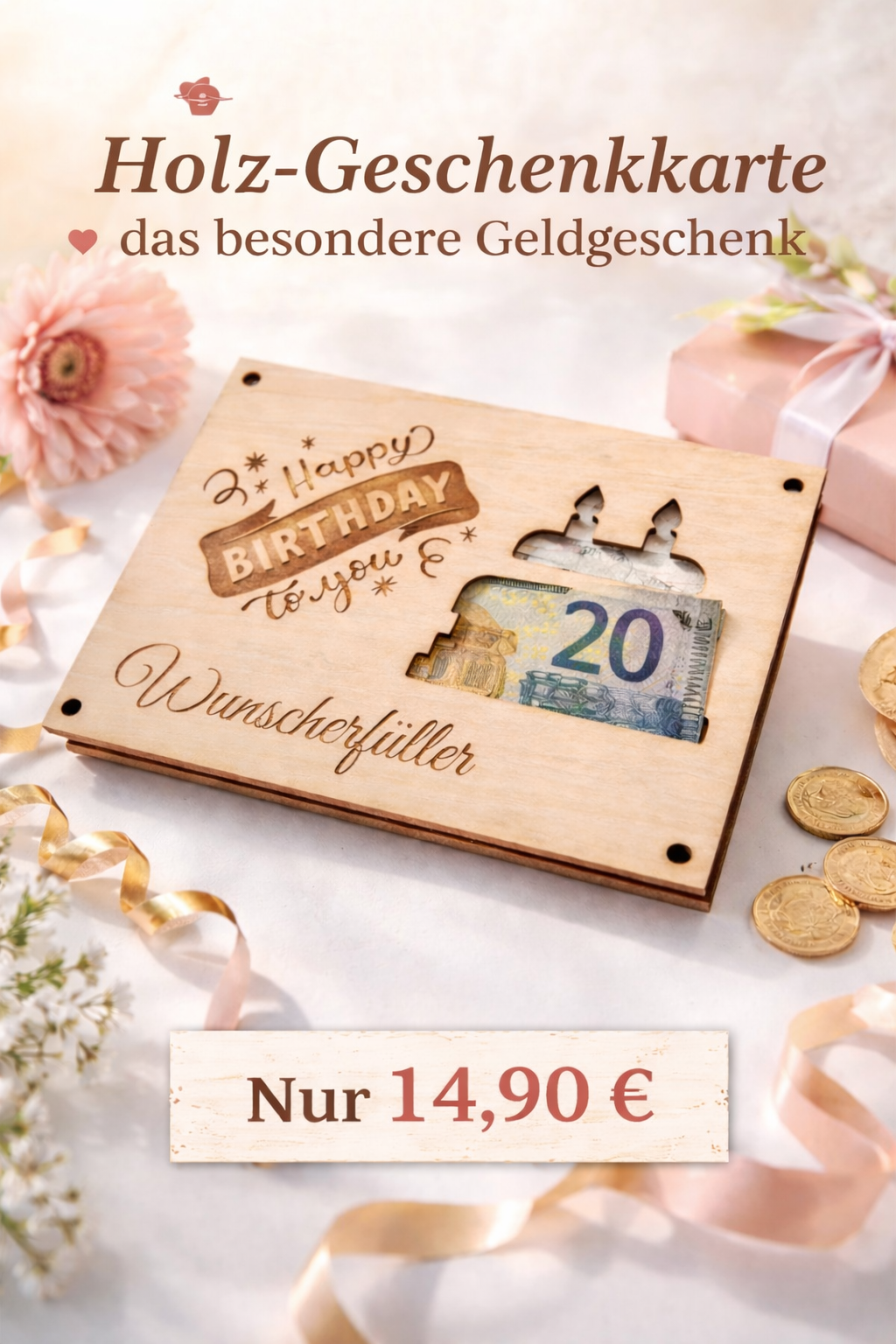 Holz-Geschenkkarte „Wunscherfüller“
